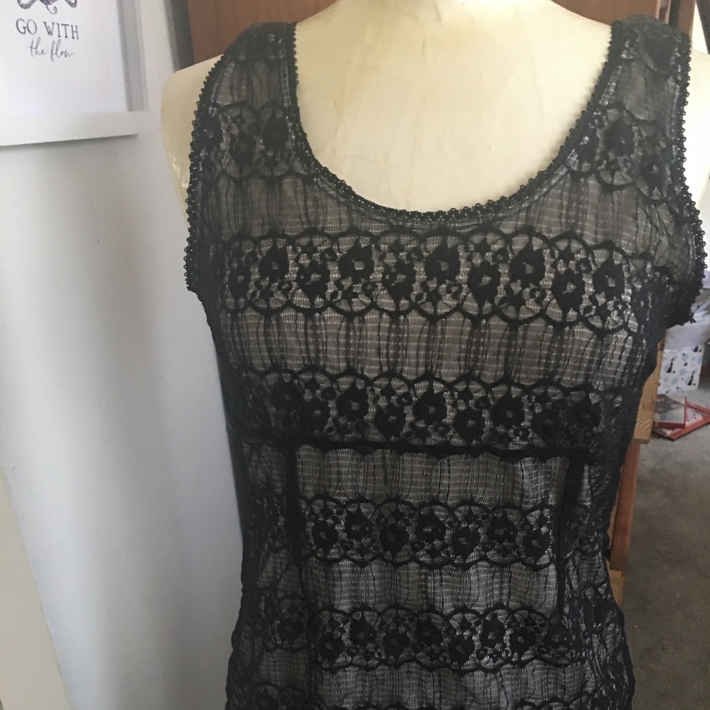 TOP LADIES’ LARGE BLACK LACE TANK NUDE LINING SEXY